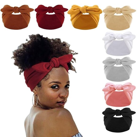Women’s Bow Headbands 8 Pack Solid Colors Non Slip Wide Vintage Hair Wraps main image 5